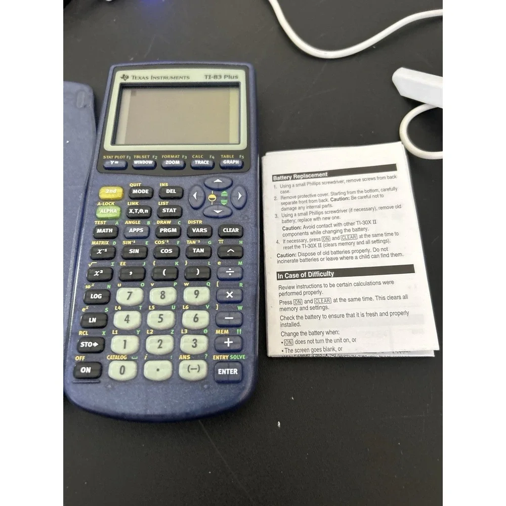 Texas Instruments TI-83 Plus Graphing Calculator Blue Tested & Works + Cover - Picture 2 of 8